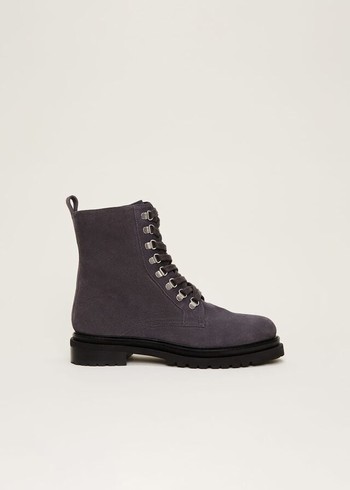 Phase Eight Meladie Suede Lace Up Hiker Boots Grey Canada | PAQNSO-130